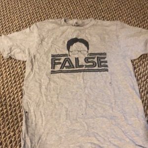 dwight t shirt. (spots from camera)